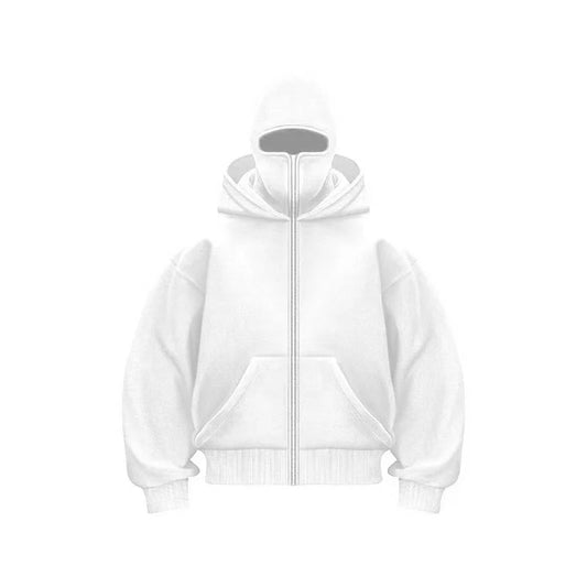 Unisex Zip-Up Hoodie with Face-Covering Hood