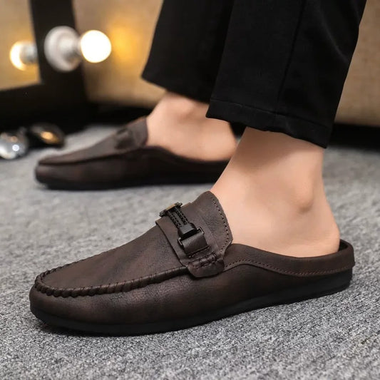 Men's Leather-Look Backless Loafer Mules