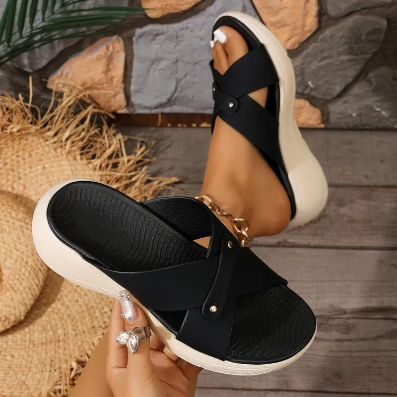 Women's Cross Strap Platform Slide Sandals