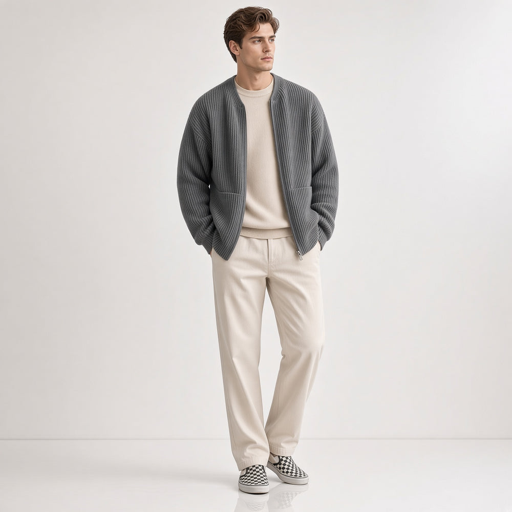 Men's Ribbed Knit Zip Cardigan