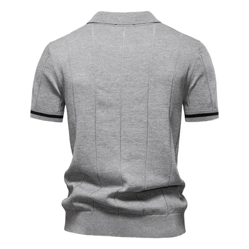 Men's Textured Zip Collar Polo Sweater
