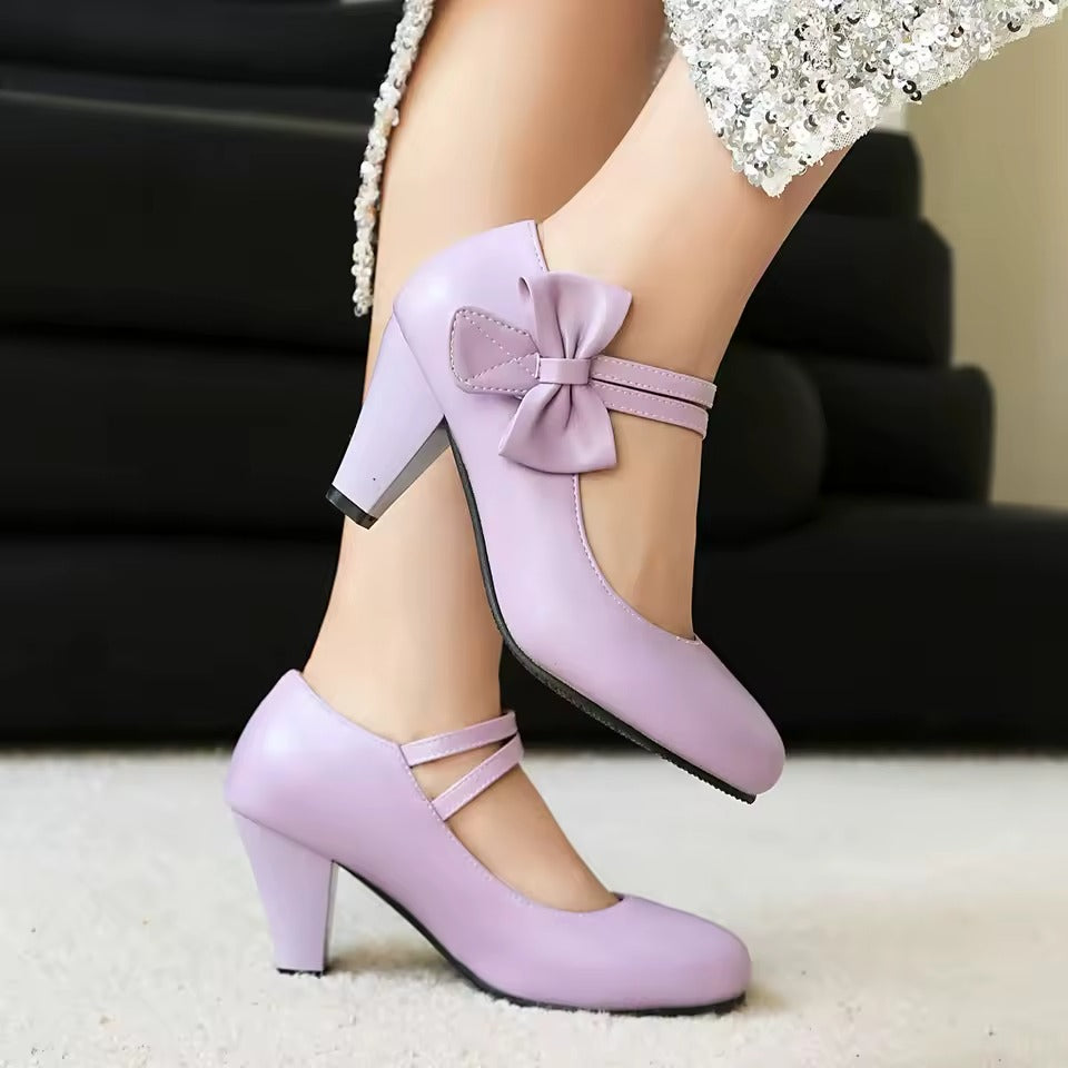Women's Bow Strap Block Heel Shoes