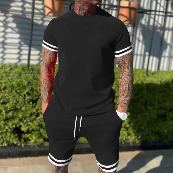 Men's Stripe Trim T-Shirt and Shorts Set