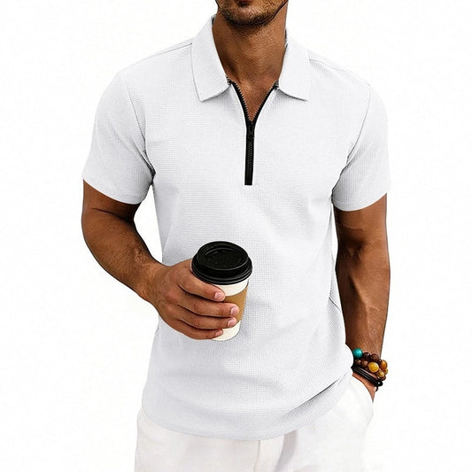 Men's Textured Zip-Front Collared Shirt