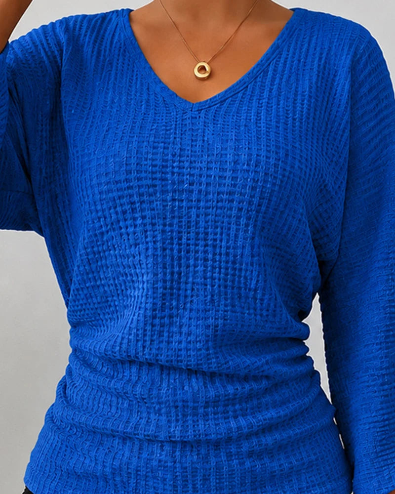 Women's Waffle-Texture V-Neck Top