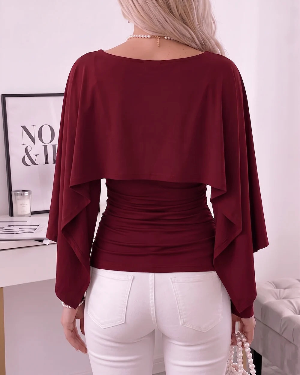 Women's Ruched Boat-Neck Cape Top