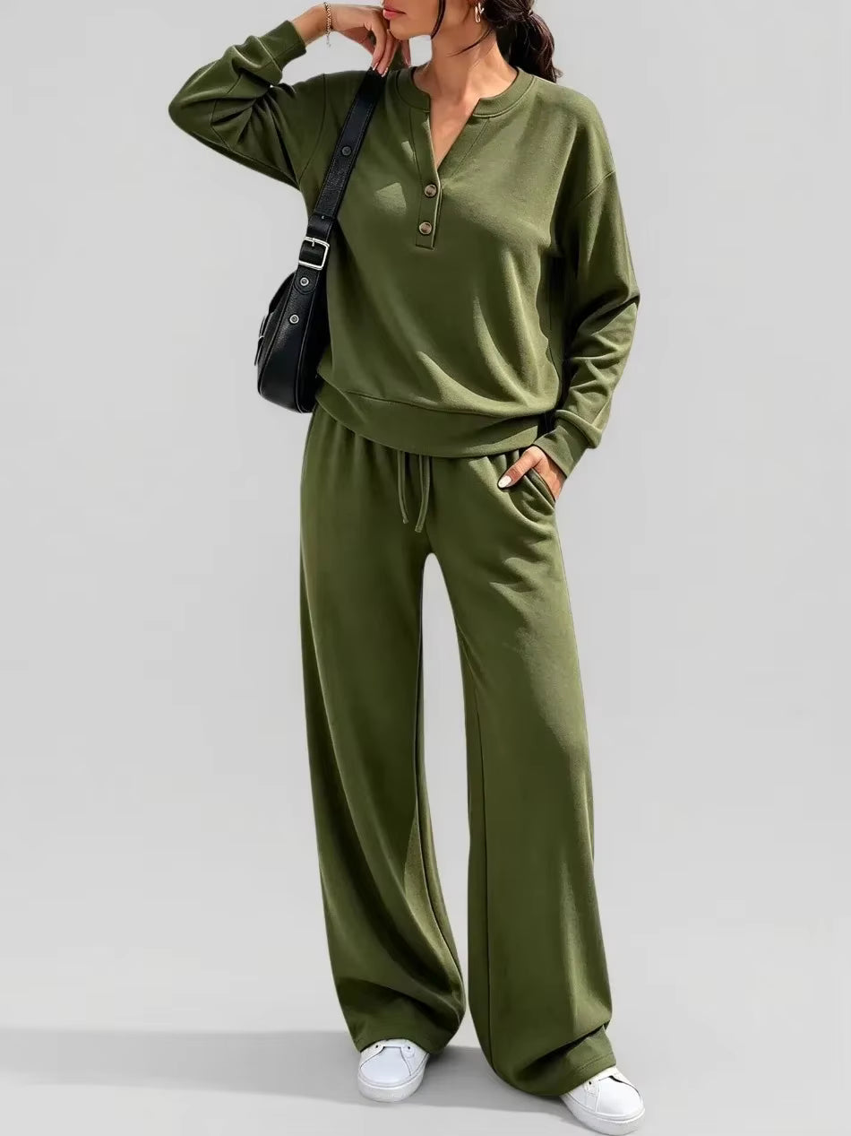 Women's Two-Piece Top and Wide-Leg Pants Set