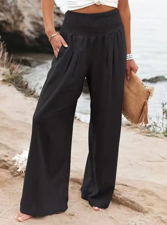 Women's Smocked Waist Wide-Leg Pants