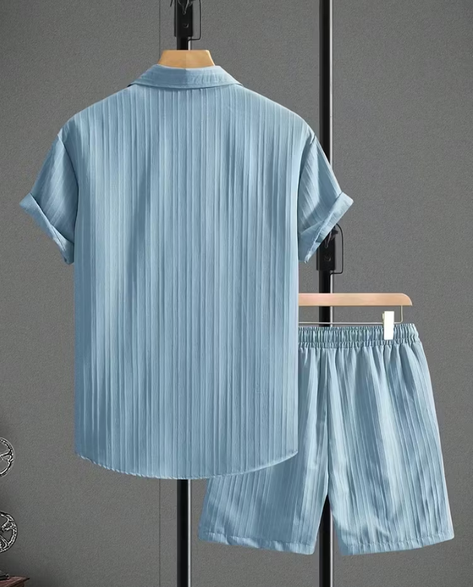 Men’s Textured Short Sleeve Shirt and Shorts Set