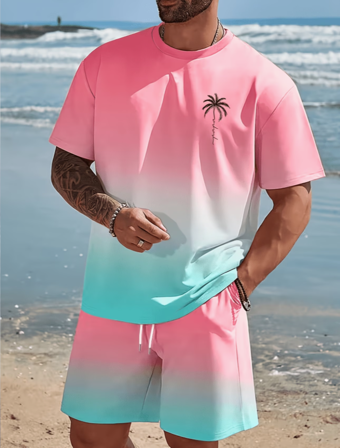 Men's Gradient T-Shirt & Shorts Set