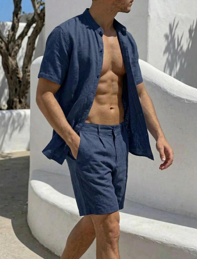 Men's Button-Front Shirt & Shorts Set