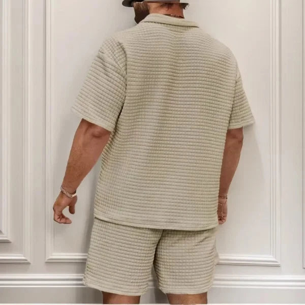 Men’s Textured Polo Shirt and Shorts Set