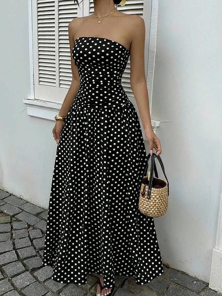 Women’s Strapless Polka Dot Maxi Dress