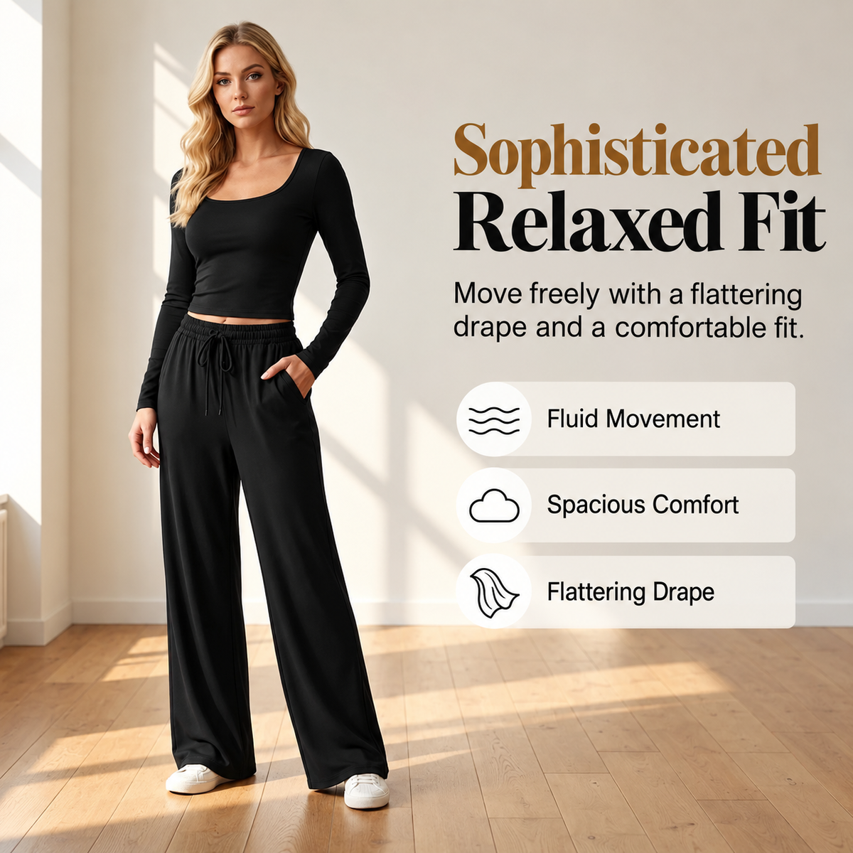 Women's Square-Neck Top and Wide-Leg Pants Set