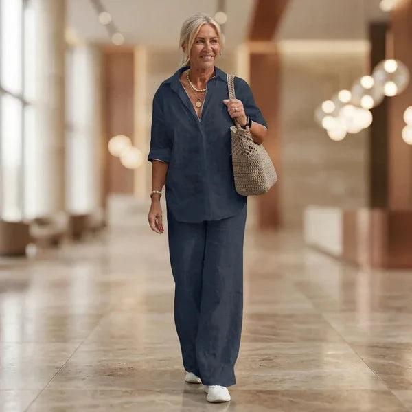 Women’s Side Slit Blouse & Wide-Leg Pants Set