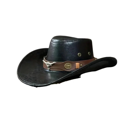 Men's Leather-Look Cowboy Hat with Band Detail