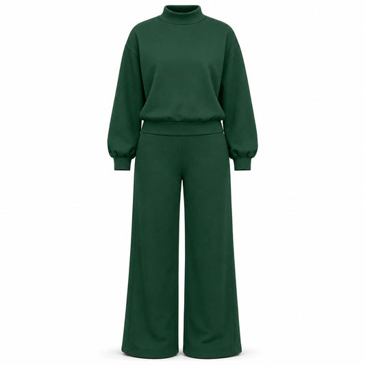 Women's Mock Neck Knit Top and Wide-Leg Pants Set