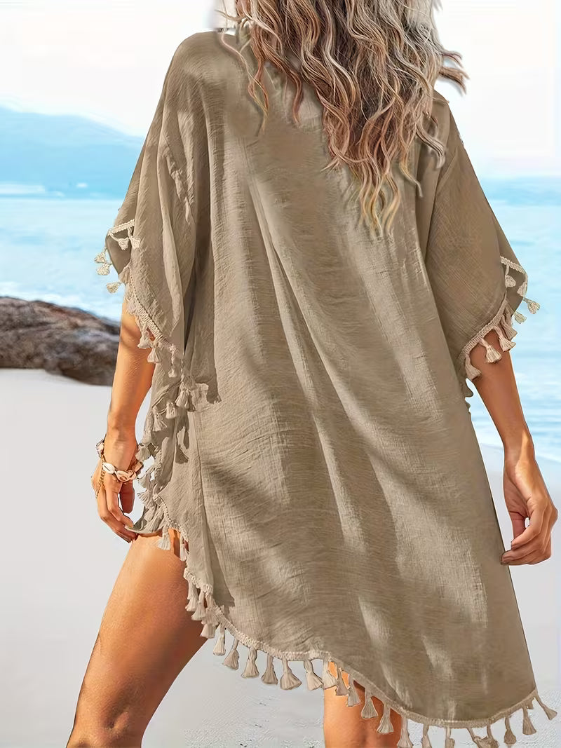 Women's Tassel Trim Beach Cover-Up