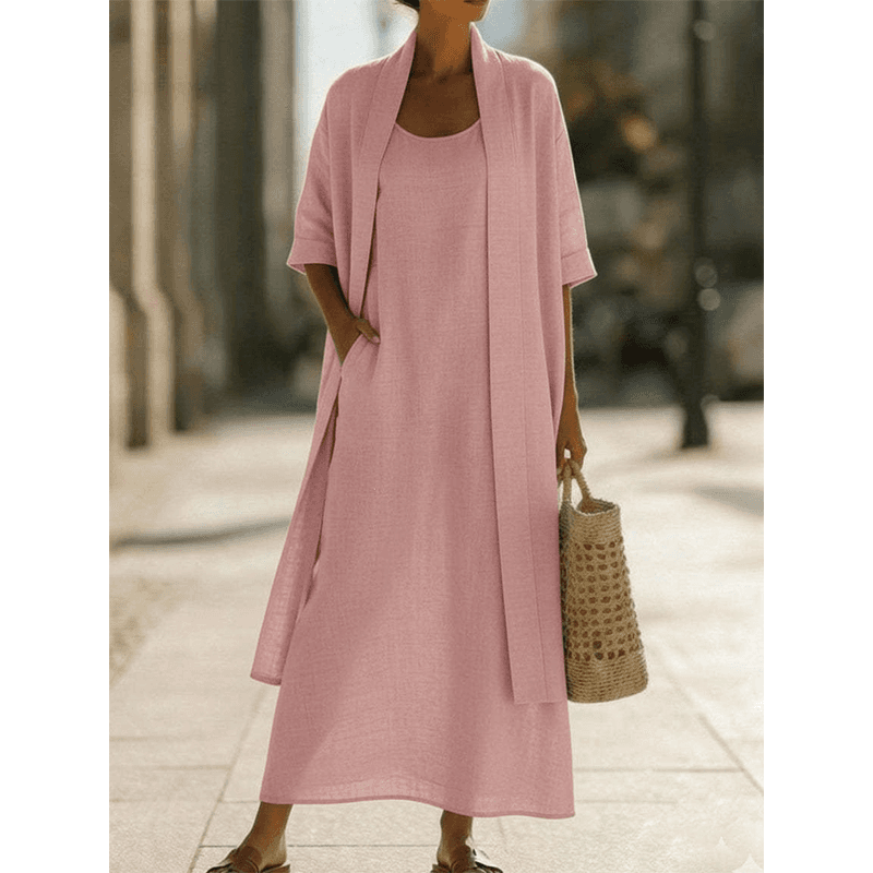 Women's Sleeveless Maxi Dress & Open Front Cardigan Set
