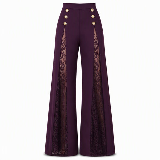 Women's Lace Panel Wide-Leg Pants
