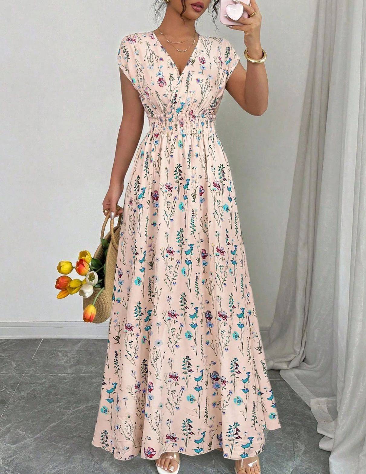 Women's Floral V-Neck Maxi Dress