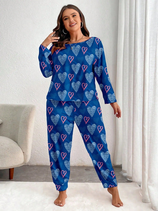 Women’s Cotton-Like Stretch Plus-Size Geometric Loungewear Set