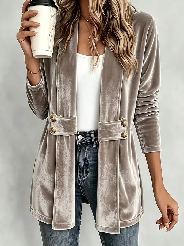 Women’s Double-Breasted Velvet-Look Cardigan