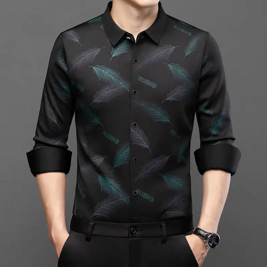 Men's Feather Print Button Front Shirt