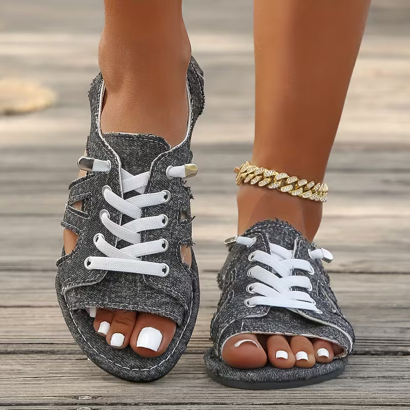 Women's Lace-Up Cutout Flat Sandals