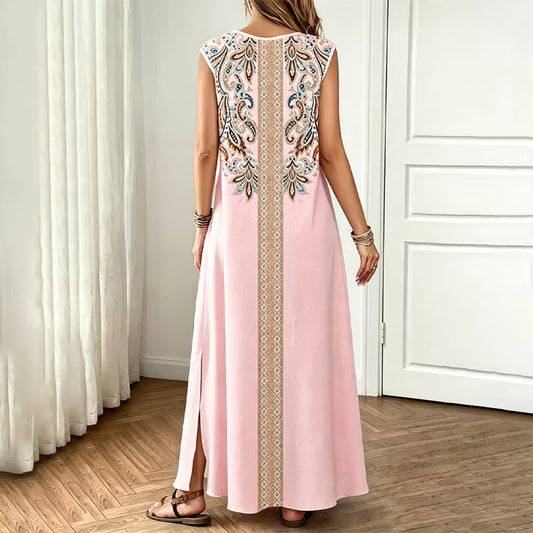 Women's Printed V-Neck Maxi Dress
