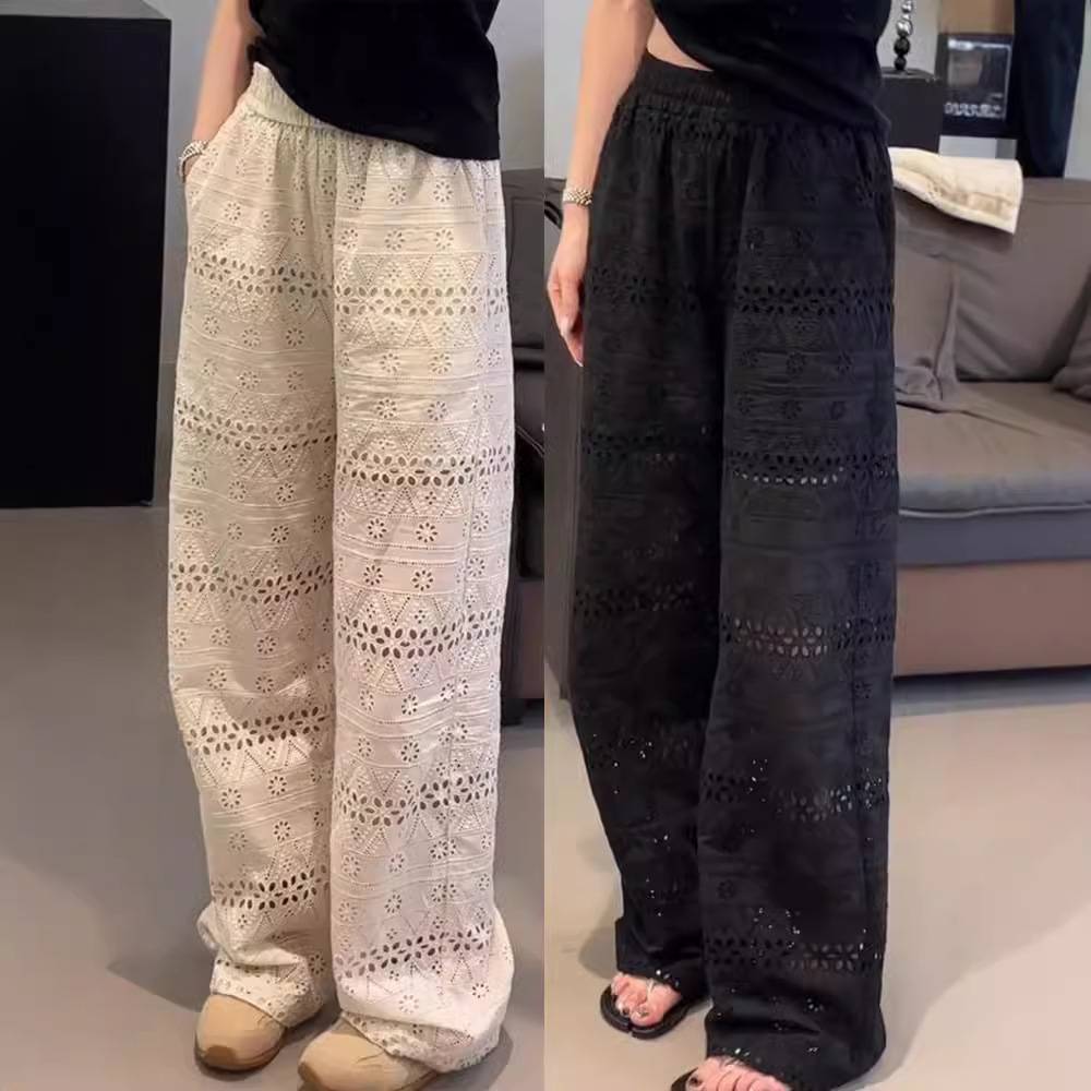 Women's Eyelet Lace Wide-Leg Pants