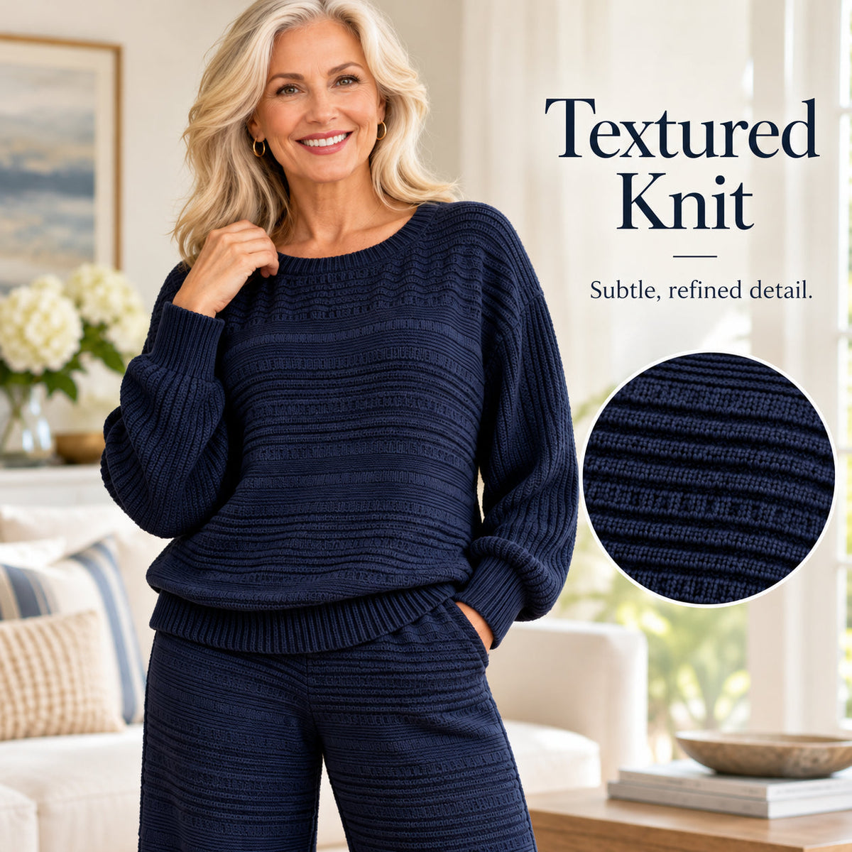 Women's Textured Sweater and Wide-Leg Pants Set