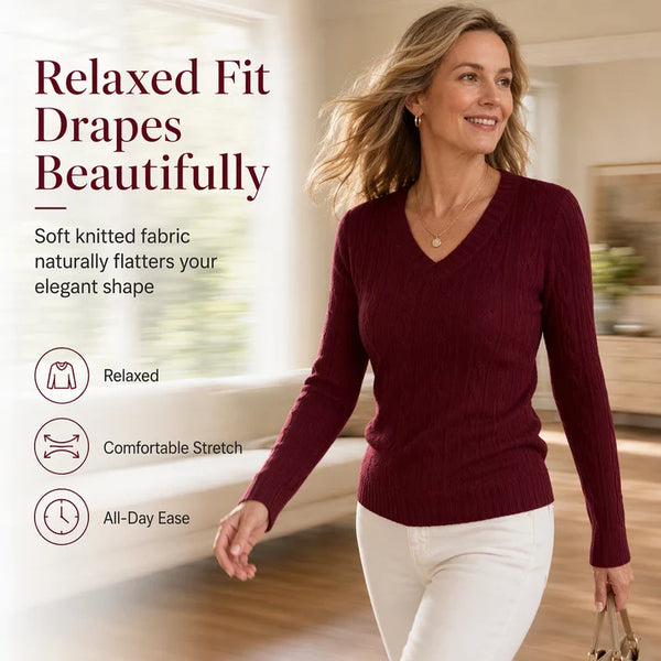 Women's V-Neck Cable Knit Sweater