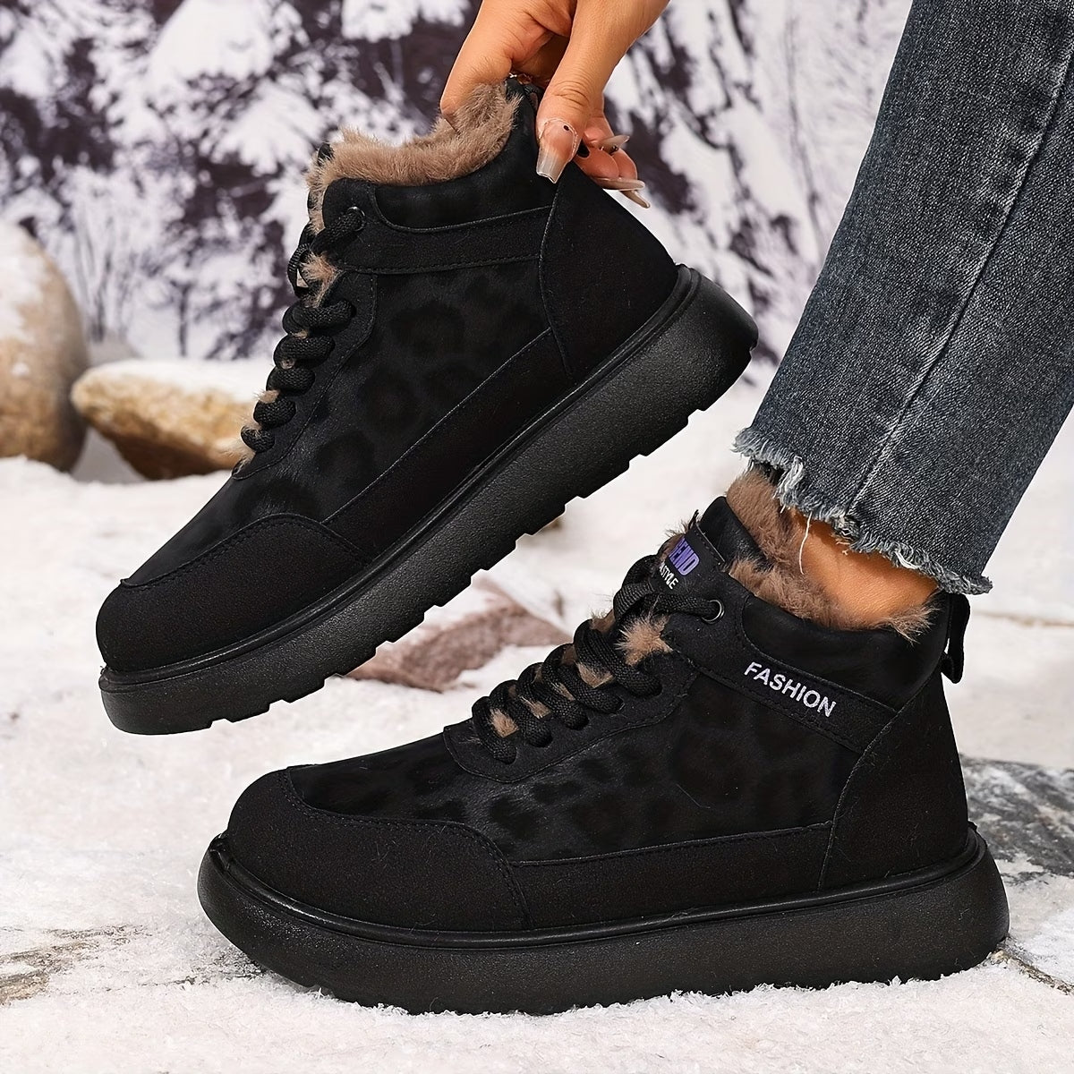 Women's Faux Fur Lace-Up Ankle Boots