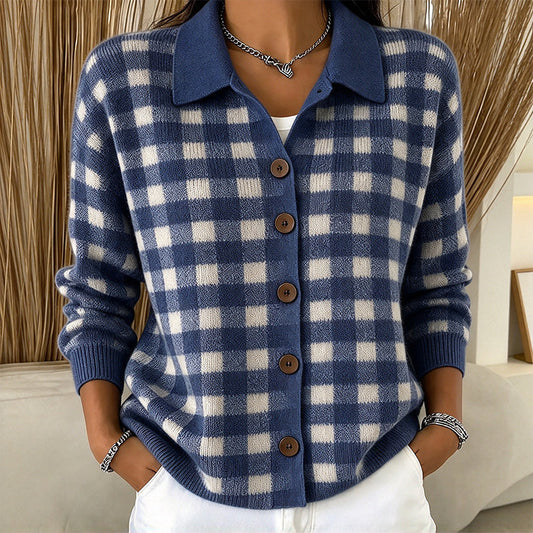 Women's Plaid Button-Front Knit Cardigan