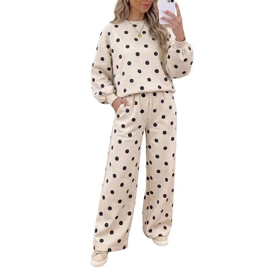 Women's Polka Dot Top and Wide-Leg Pants Set