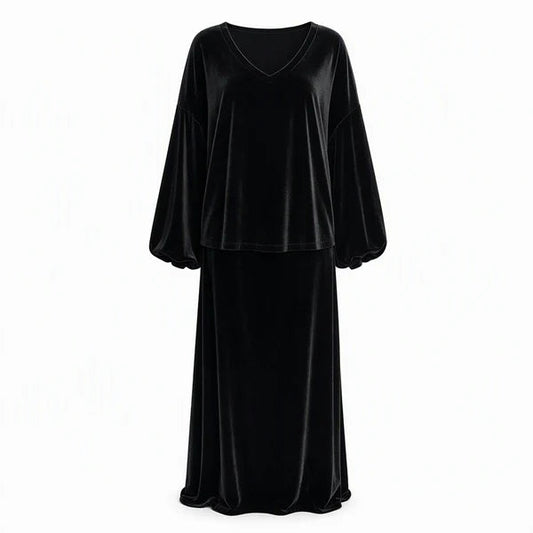Women's Velvet V-Neck Top and Skirt Set