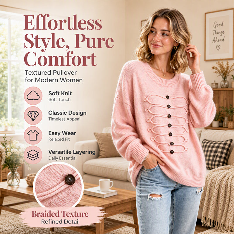 Women's Crew Neck Braided Detail Sweater