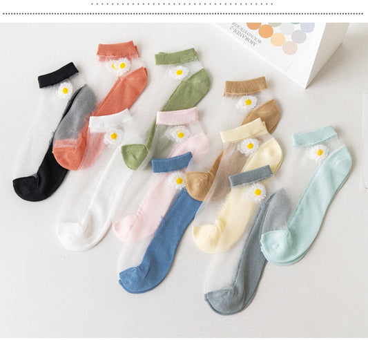 Women's Low-Cut Mesh Socks with Daisy Detail – 6 Pairs
