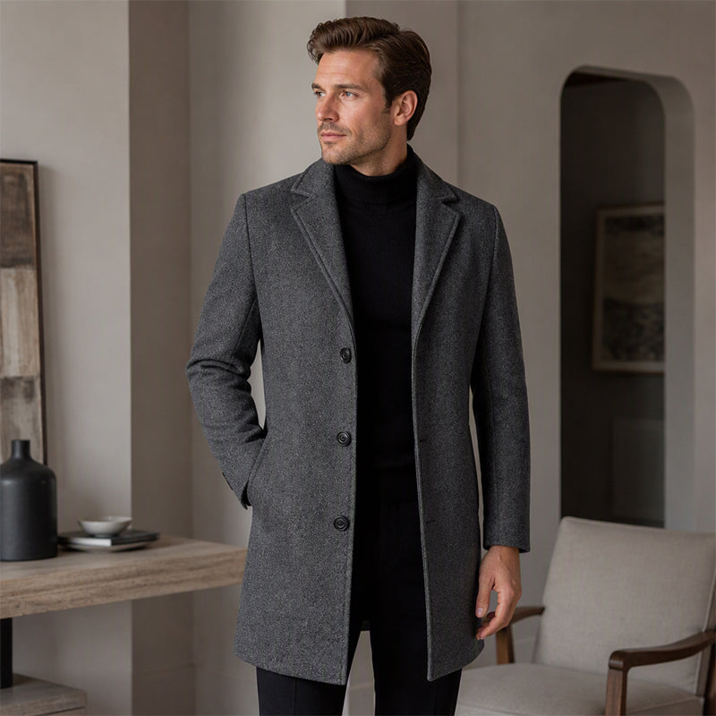 Men's Classic Single-Breasted Button-Front Coat