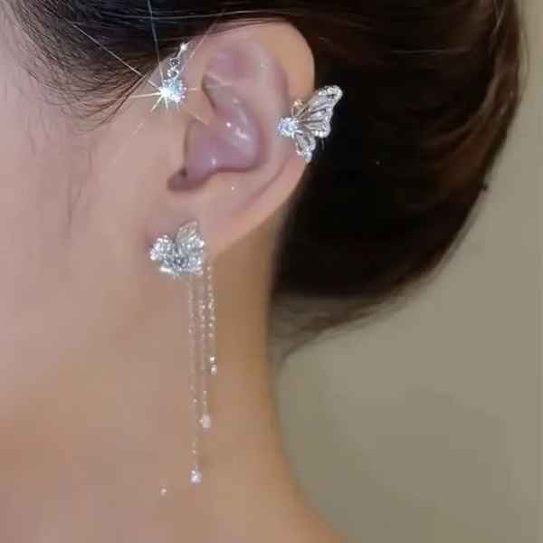 Butterfly Tassel Zircon Drop Earrings