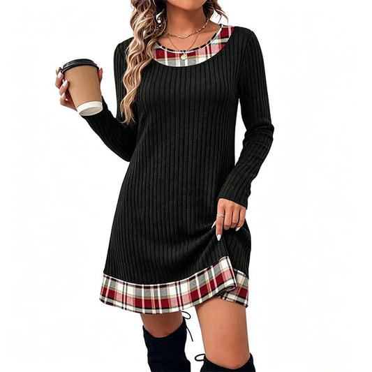 Women's Plaid Trim Knit Dress
