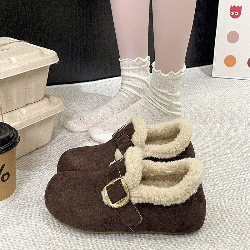 Women's Faux Fur Buckle Slip-On Shoes