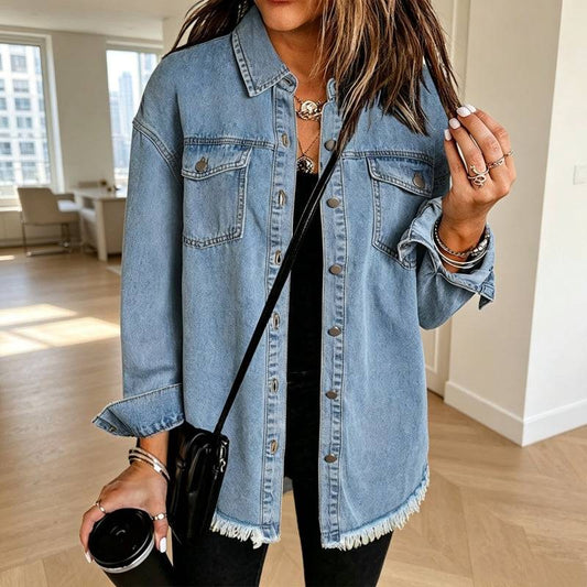 Women's Button-Front Jacket with Raw Hem
