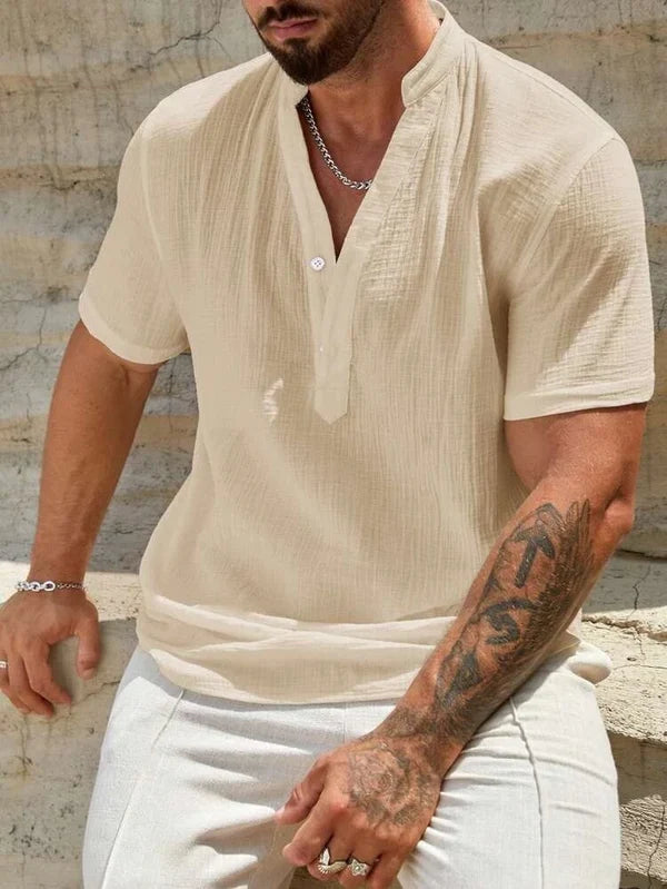 Men’s Stand Collar Button-Front Shirt