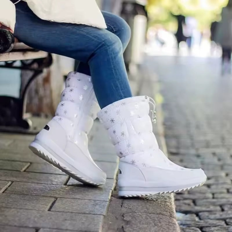 Women's Snowflake Print Mid-Calf Winter Boots
