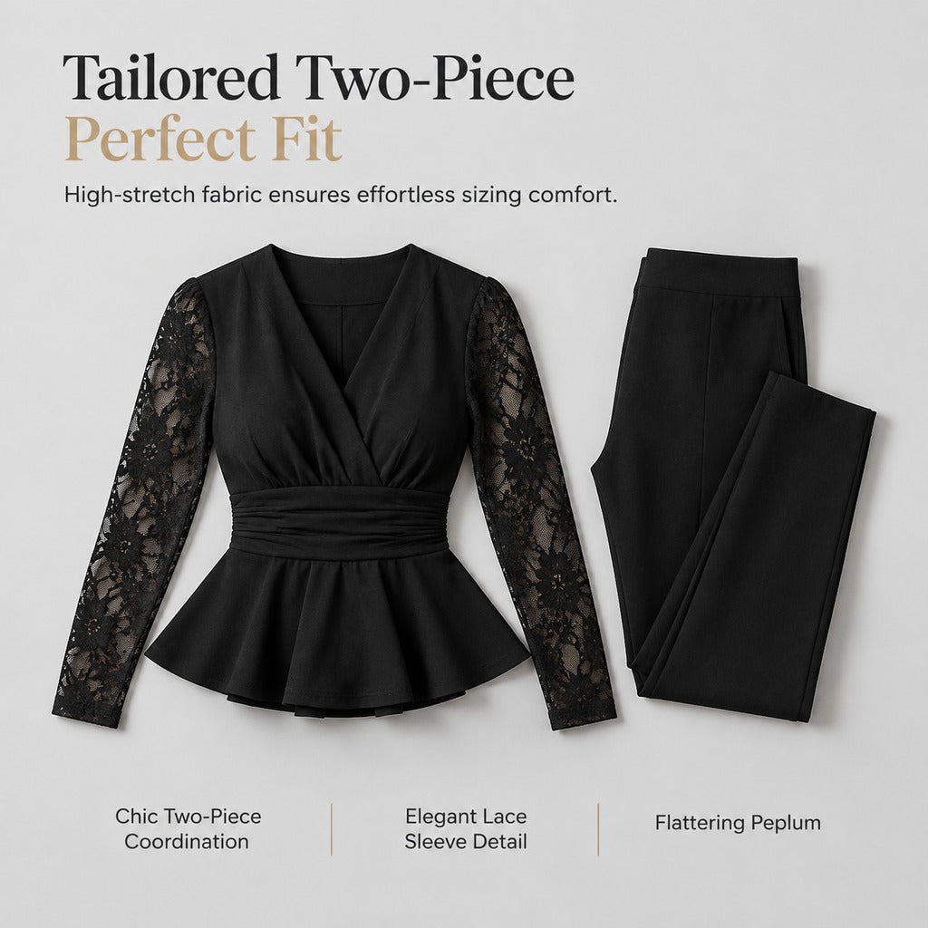Women's Lace Detail Two-Piece Pants Set