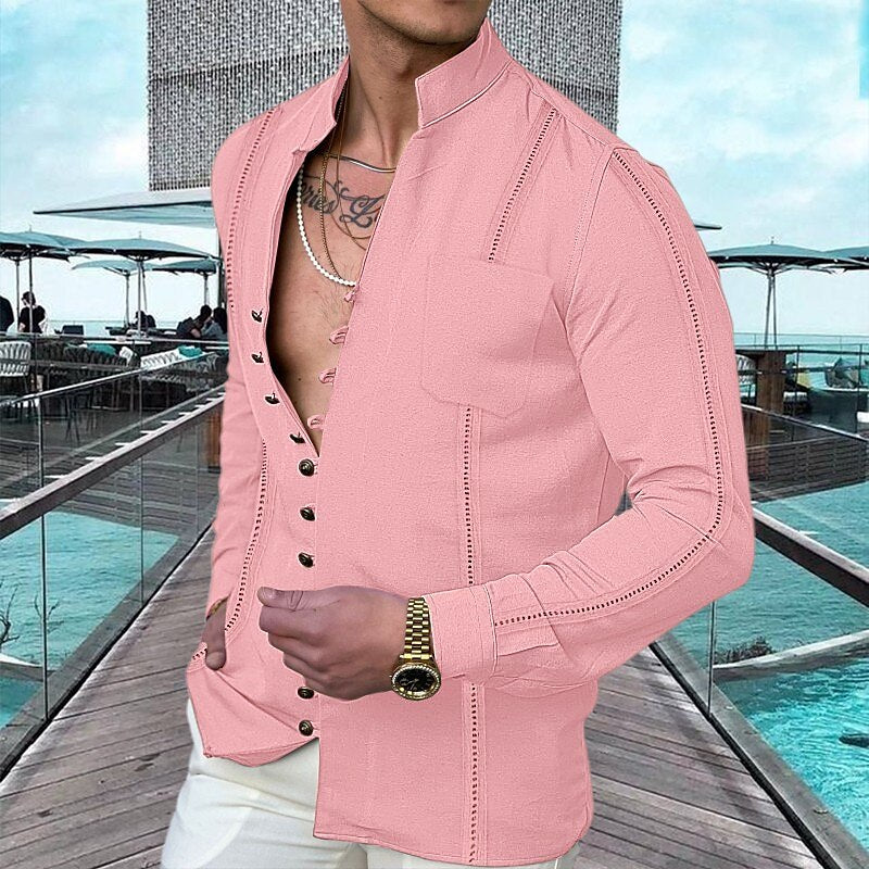 Men's Stand Collar Button Front Shirt