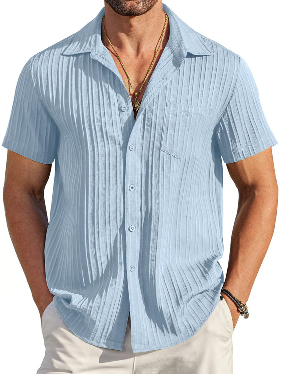 Men's Textured Button-Up Short Sleeve Shirt