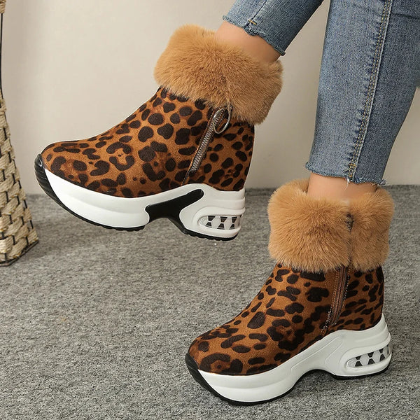 Women's Plush Platform Zip Ankle Boots